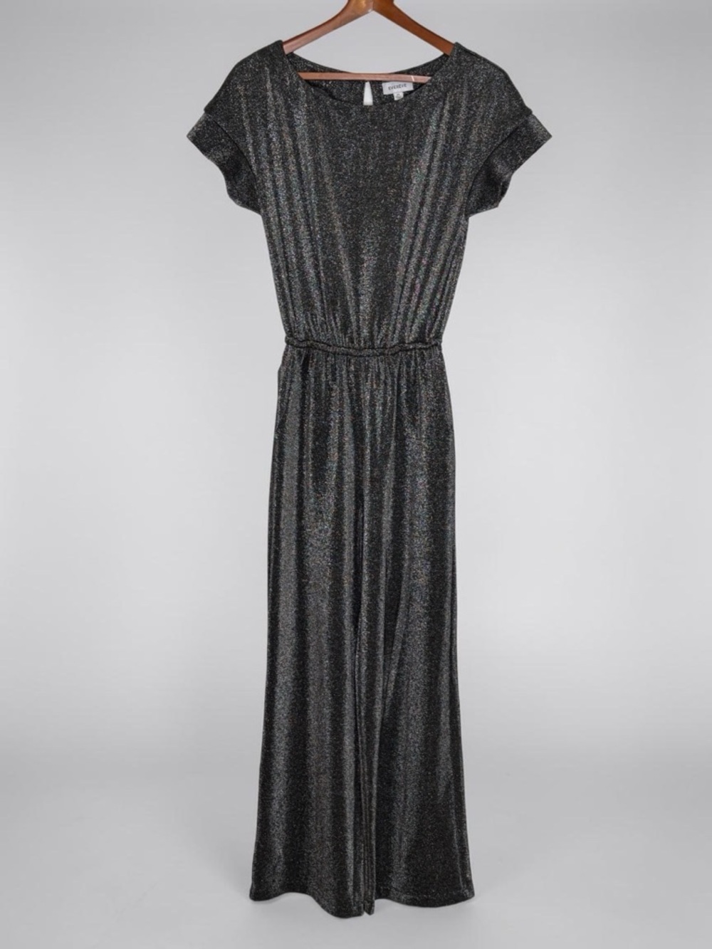 Evereve Silver Sparkle Knit Belted Wide Leg Jumpsuit • Size XS